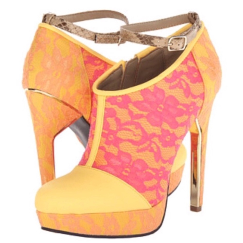 Rachel Roy pumps heels pink yellow orange gold